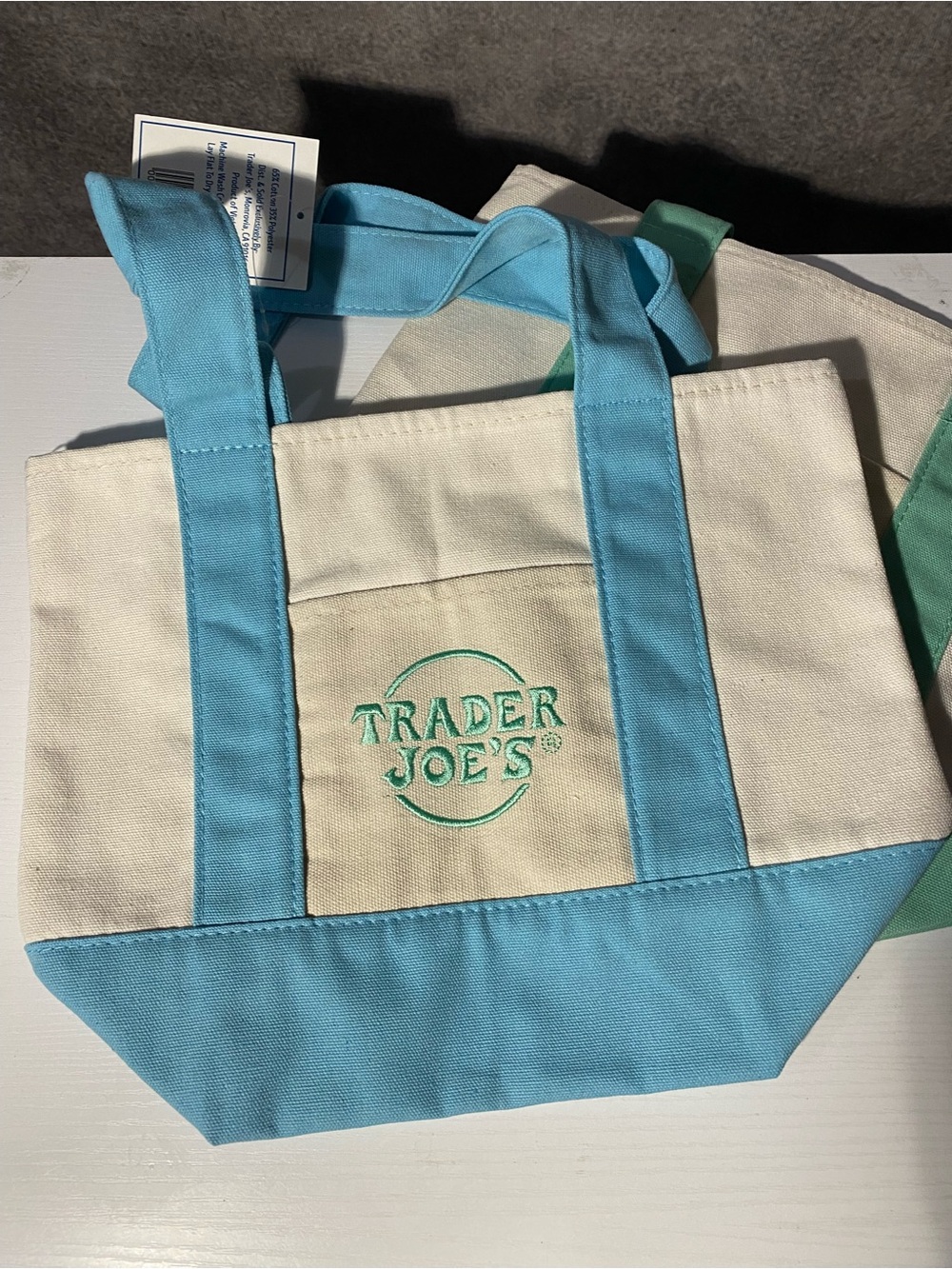 Trader Joe’s Mini Pastel Canvas Tote - Aqua and Mint - Picture 5 of 8